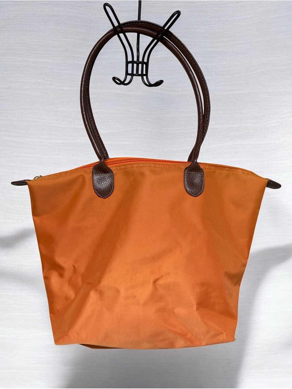 Orange Tote Bag with Brown Handles - Women's Shoulder travel Bag longchamp vibes